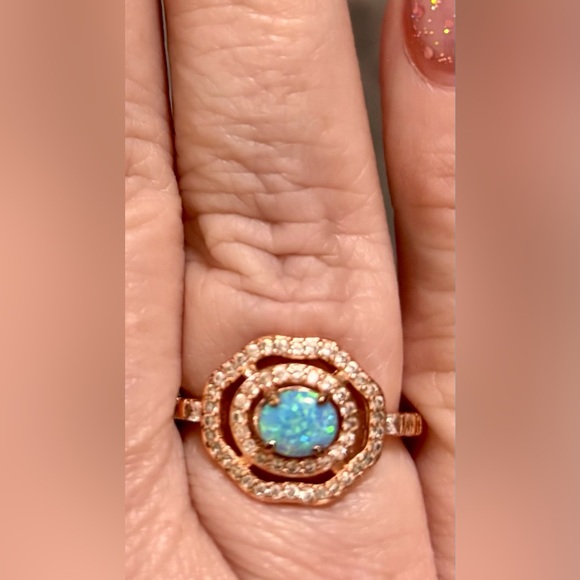 💙 Rose Gold Blue Fire Opal Bomb Party Ring - Picture 8 of 8